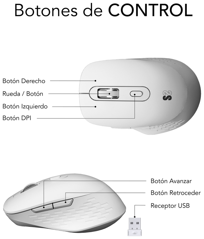 RATON SUBBLIM CURVE ERGO DUAL BLANCO BLUETOOTH BATERIA RECARGABLE - detalle