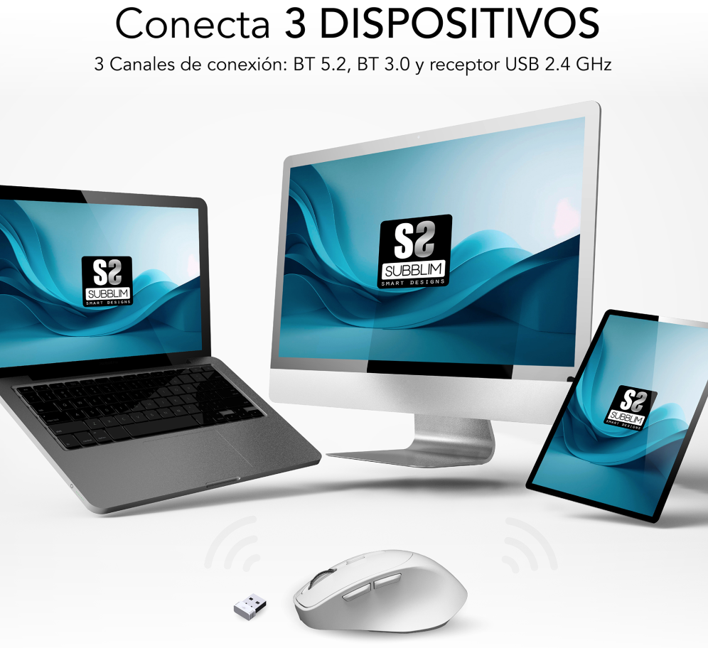 RATON SUBBLIM ERGO DUAL BLANCO BLUETOOTH BATERIA RECARGABLE - detalle