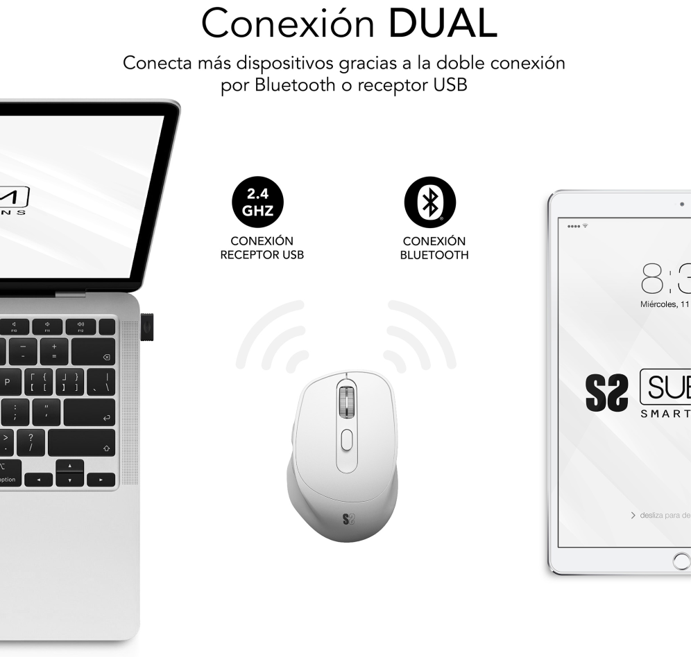 RATON SUBBLIM ERGO DUAL BLANCO BLUETOOTH BATERIA RECARGABLE - detalle