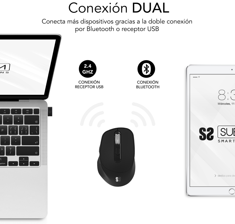 RATON SUBBLIM ERGO DUAL NEGRO BLUETOOTH BATERIA RECARGABLE - detalle