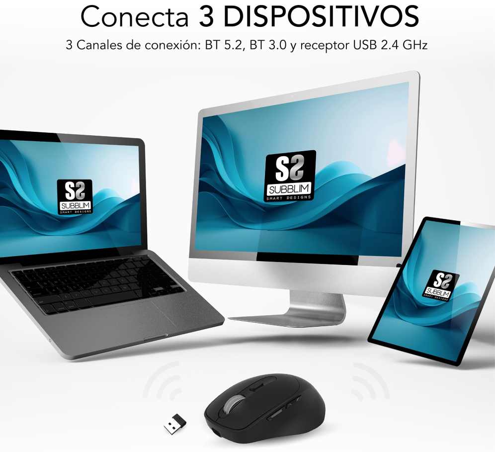 RATON SUBBLIM ERGO DUAL NEGRO BLUETOOTH BATERIA RECARGABLE - detalle