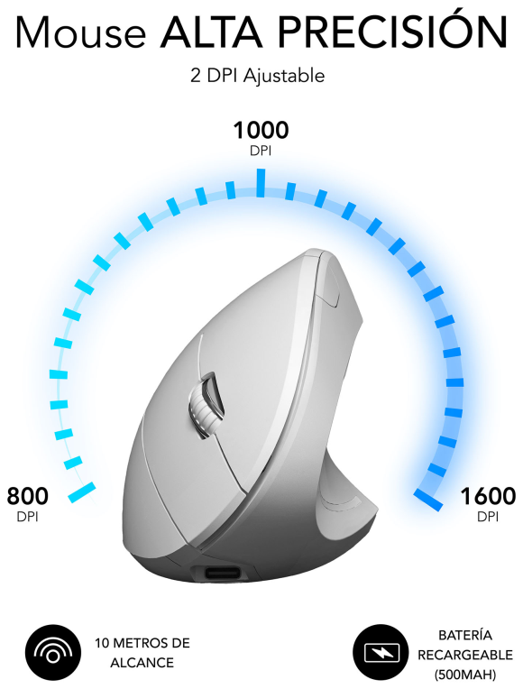 RATON SUBBLIM GLIDE ERGO DUAL BLANCO BLUETOOTH BATERIA RECARGABLE - detalle
