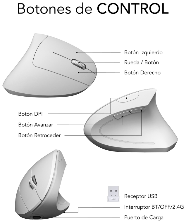 RATON SUBBLIM GLIDE ERGO DUAL BLANCO BLUETOOTH BATERIA RECARGABLE - detalle