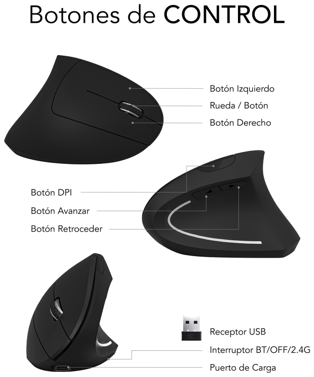 RATON SUBBLIM GLIDE ERGO DUAL NEGRO BLUETOOTH BATERIA RECARGABLE - detalle