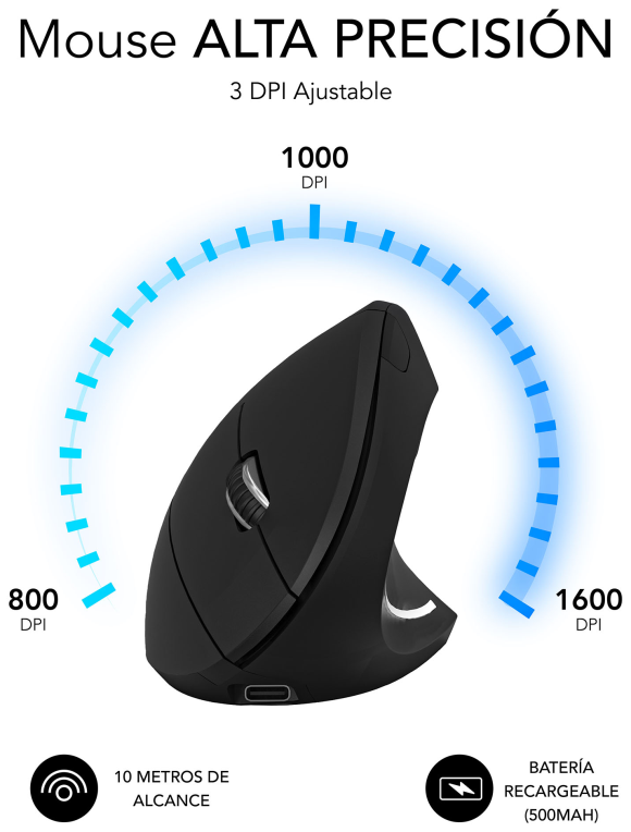 RATON SUBBLIM GLIDE ERGO DUAL NEGRO BLUETOOTH BATERIA RECARGABLE - detalle