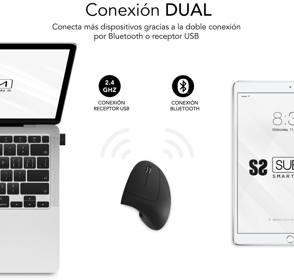 RATON SUBBLIM GLIDE ERGO DUAL NEGRO BLUETOOTH BATERIA RECARGABLE - detalle