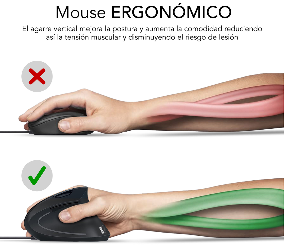 RATON SUBBLIM GLIDE VERTICAL ERGO BLACK USB - detalle