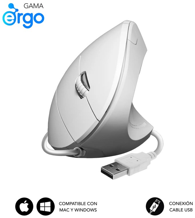 RATON SUBBLIM GLIDE VERTICAL ERGO WHITE USB - detalle