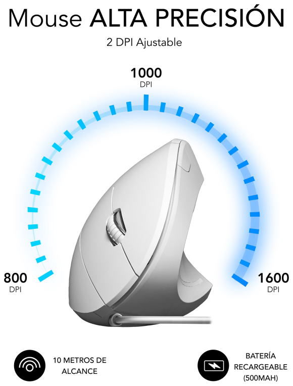 RATON SUBBLIM GLIDE VERTICAL ERGO WHITE USB - detalle