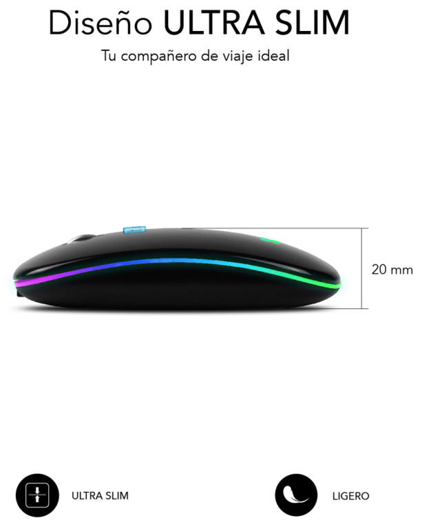RATON SUBBLIM LED DUAL FLAT RGB BLACK BLUETOOHT BATERIA RECARGABLE - detalle
