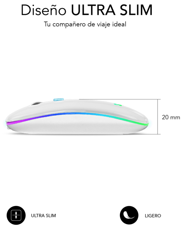 RATON SUBBLIM LED DUAL FLAT RGB WHITE BLUETOOHT BATERIA RECARGABLE - detalle