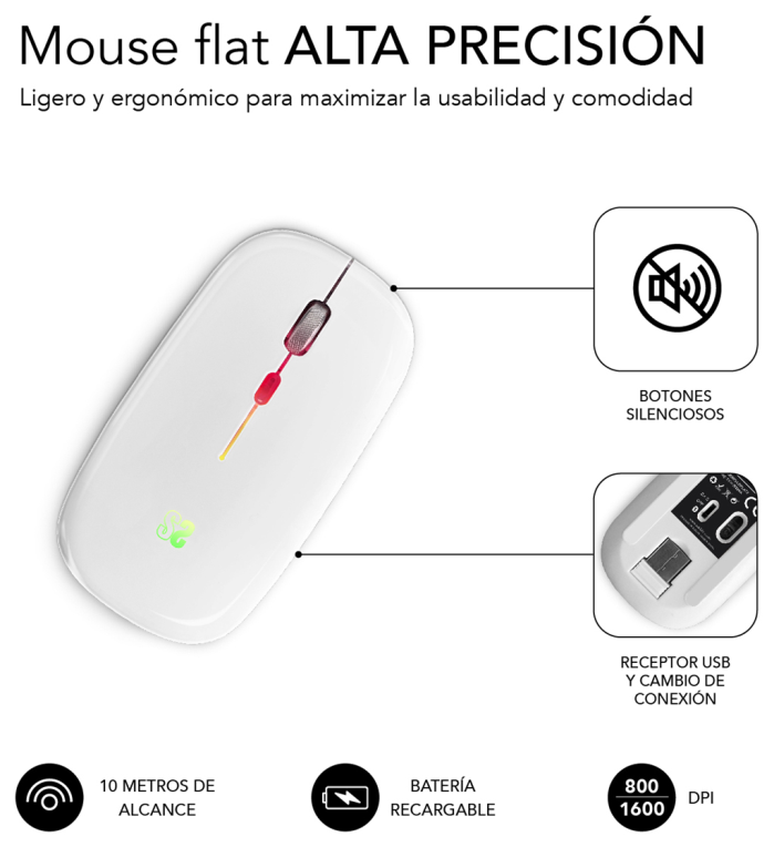 RATON SUBBLIM LED DUAL FLAT RGB WHITE BLUETOOHT BATERIA RECARGABLE - detalle