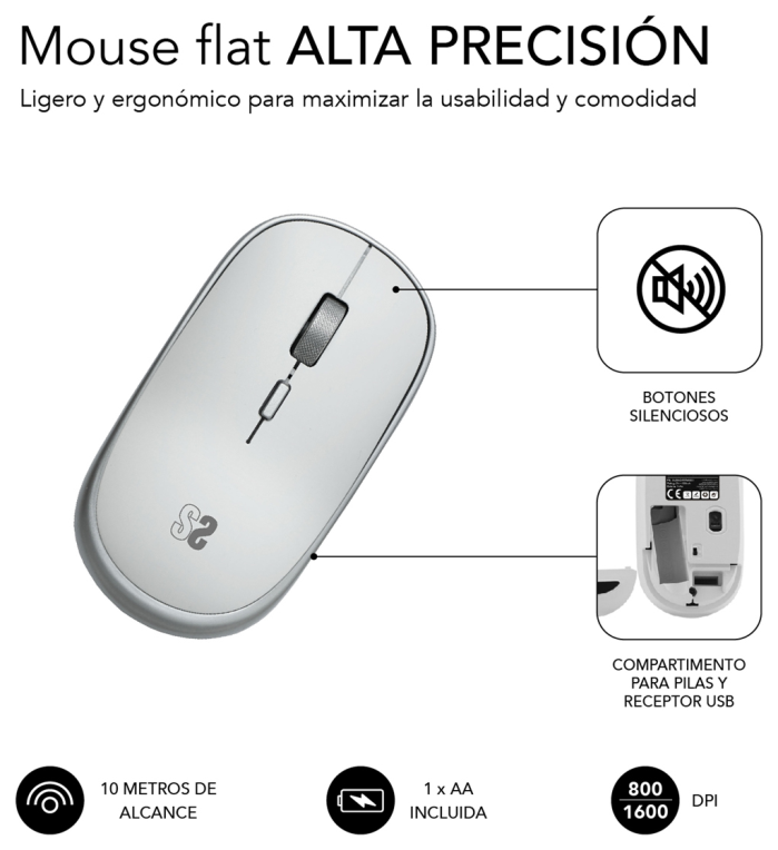 RATON SUBBLIM MINI SILVER RF INALAMBRICO PILAS - detalle