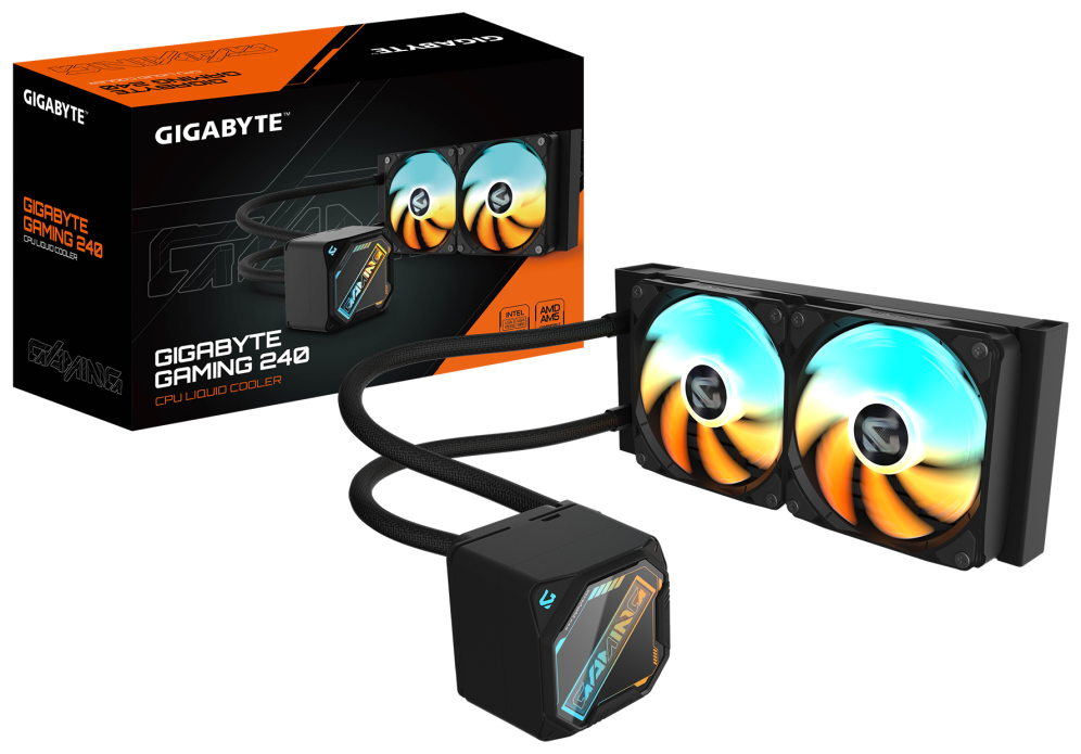 GIGABYTE GAMING 240 Refrigeración Líquida para CPU - 2x120mm Ventiladores ARGB. mecanismo de enclavamiento deslizante. D