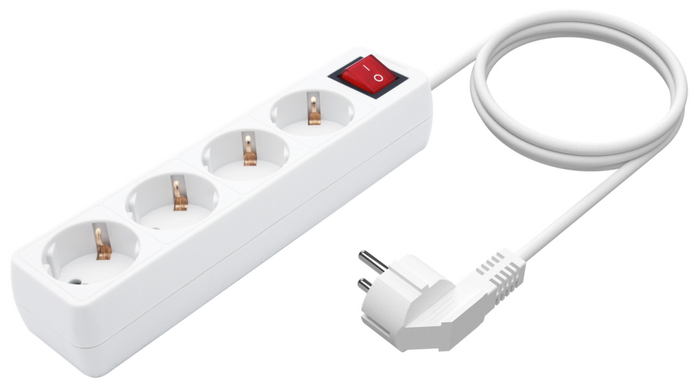 REGLETA AISENS BASE 4 TOMAS INTERRUPTOR CABLE 3x1.5MM2 1.4M BLANCO - detalle