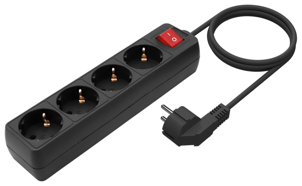 REGLETA AISENS BASE 4 TOMAS INTERRUPTOR CABLE 3x1.5MM2 1.4M NEGRO - detalle