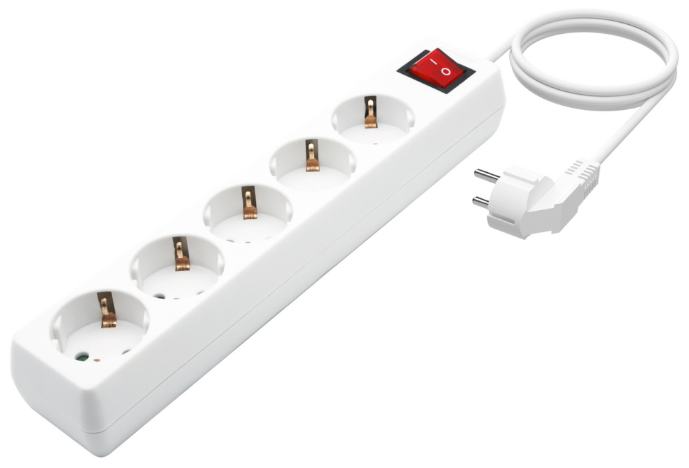 REGLETA AISENS BASE 5 TOMAS INTERRUPTOR CABLE 3x1.5MM2 1.4M BLANCO - detalle