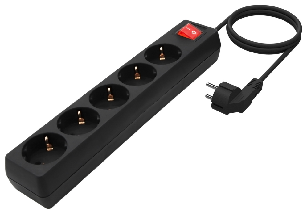 REGLETA AISENS BASE 5 TOMAS INTERRUPTOR CABLE 3x1.5MM2 1.4M NEGRO - detalle