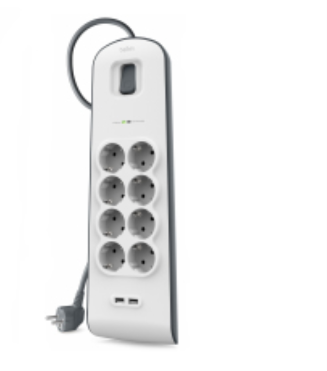 REGLETA BELKIN SURGERSTRIP 8 TOMAS 2x USB/ A PROTECCION ANTIPICOS BLANCO MONTABL