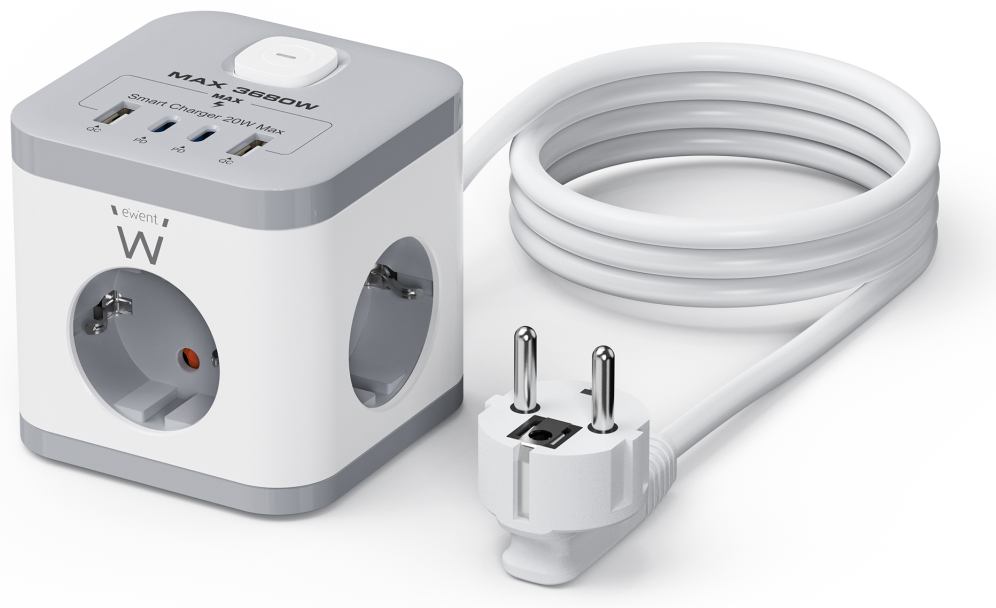 REGLETA CUBO EWENT BLOQUE 3 TOMAS SHUCKO & 2 USB-A & 2USB-C