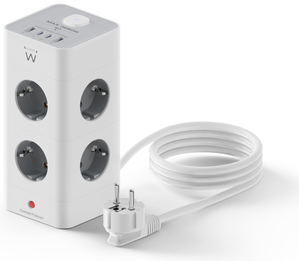 REGLETA CUBO EWENT BLOQUE 8 TOMAS SHUCKO & 2 USB-A & 2USB-C