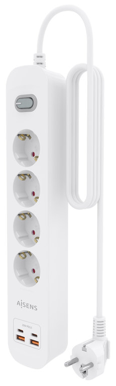 REGLETA ENCHUFES AISENS MULTIFUNCION 4 TOMAS+2xUSB-C 2xUSB-A 1.4M BLANCO - detalle