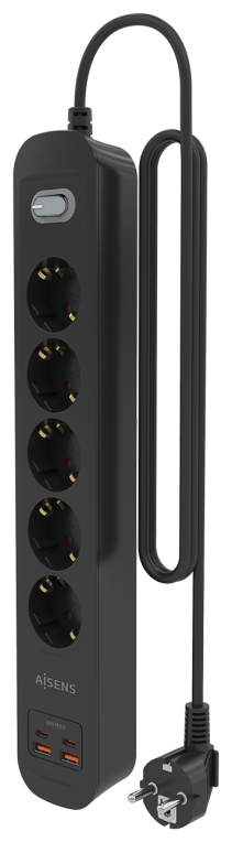 REGLETA ENCHUFES AISENS MULTIFUNCION 5 TOMAS+2xUSB-C 2xUSB-A 1.4M NEGRO - detalle