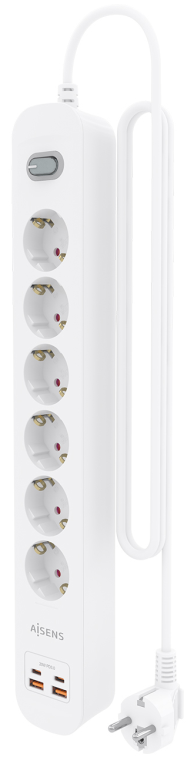 REGLETA ENCHUFES AISENS MULTIFUNCION 6 TOMAS+2xUSB-C 2xUSB-A 1.4M BLANCO - detalle