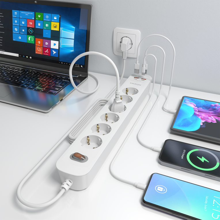 REGLETA ENCHUFES AISENS MULTIFUNCION 6 TOMAS+2xUSB-C 2xUSB-A 1.4M BLANCO - detalle