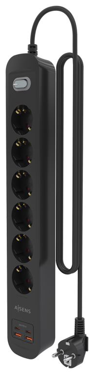 REGLETA ENCHUFES AISENS MULTIFUNCION 6 TOMAS+2xUSB-C 2xUSB-A 1.4M NEGRO - detalle