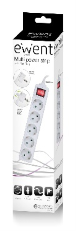 REGLETA EWENT 5 TOMAS SHUKO 16A ENCHUFE PLANO BLANCO - detalle