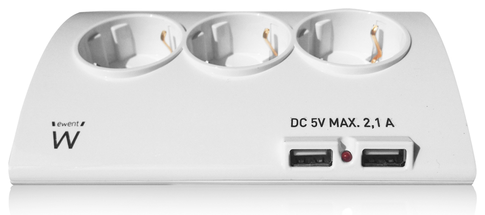 REGLETA EWENT 5 TOMAS SHUKO 16A SOBREMESA 2 PUERTOS USB 1.5M BLANCA - detalle