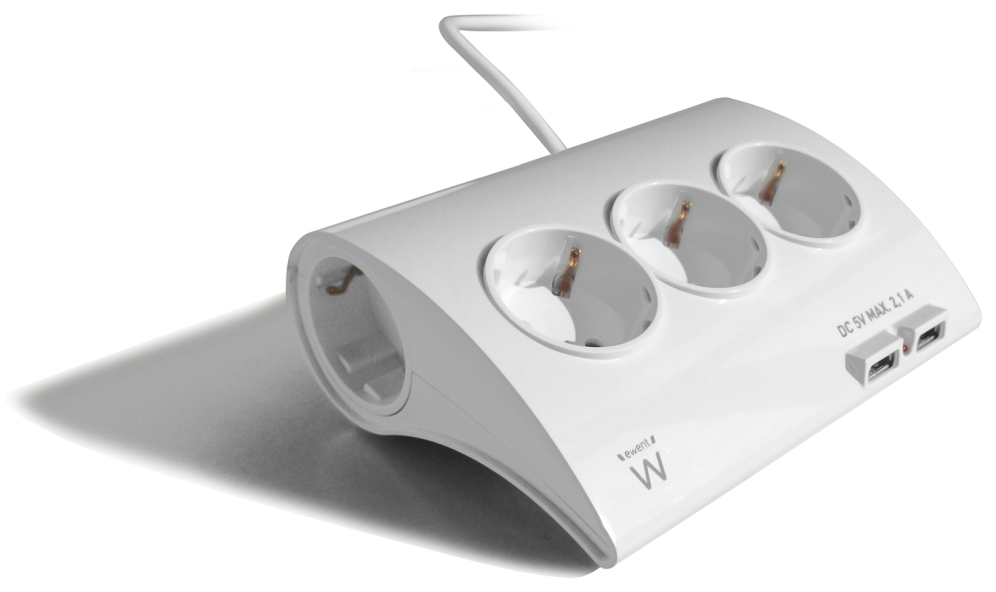 REGLETA EWENT 5 TOMAS SHUKO 16A SOBREMESA 2 PUERTOS USB 1.5M BLANCA