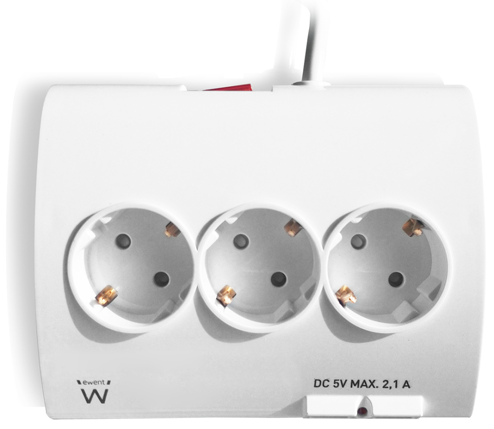 REGLETA EWENT 5 TOMAS SHUKO 16A SOBREMESA 2 PUERTOS USB 1.5M BLANCA - detalle