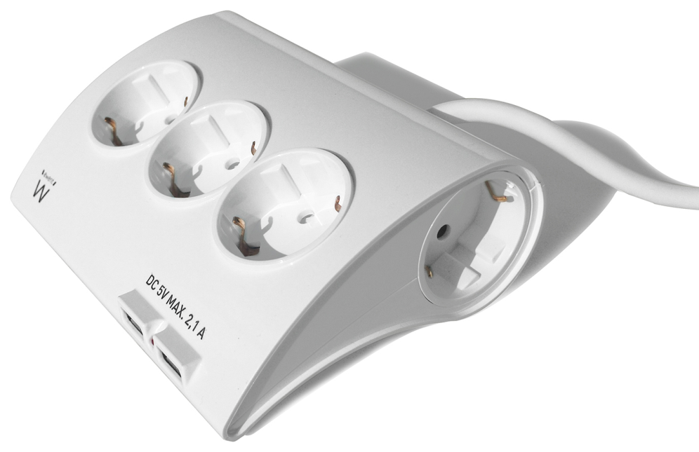 REGLETA EWENT 5 TOMAS SHUKO 16A SOBREMESA 2 PUERTOS USB 1.5M BLANCA - detalle