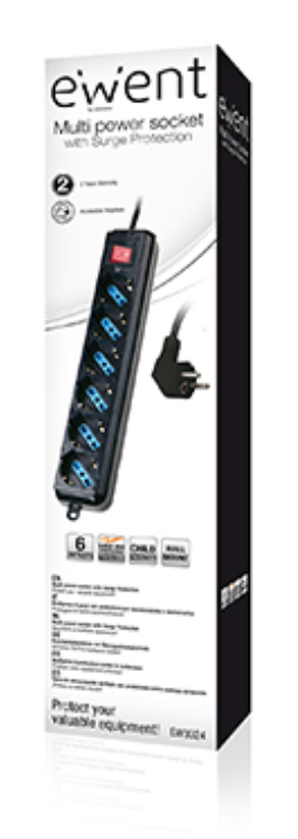 REGLETA EWENT 6 SALIDAS AC 1,5M NEGRO - detalle