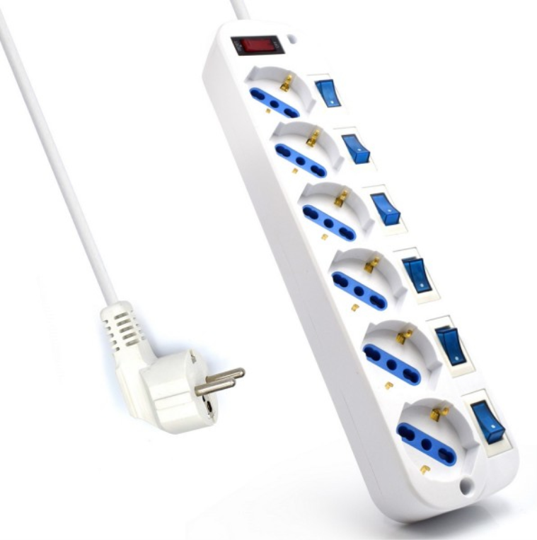 REGLETA EWENT 6 TOMAS SHUKO 16A CON INTERRUPTOR ON/OFF 5M BLANCA