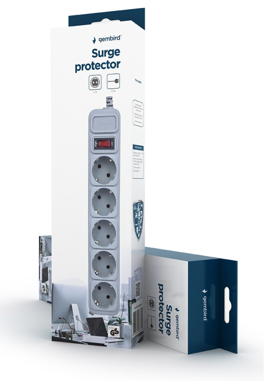 REGLETA GEMBIRD 5 ENCHUFES, PROTECTOR CONTRA SOBRETENSIONES, 3M - detalle