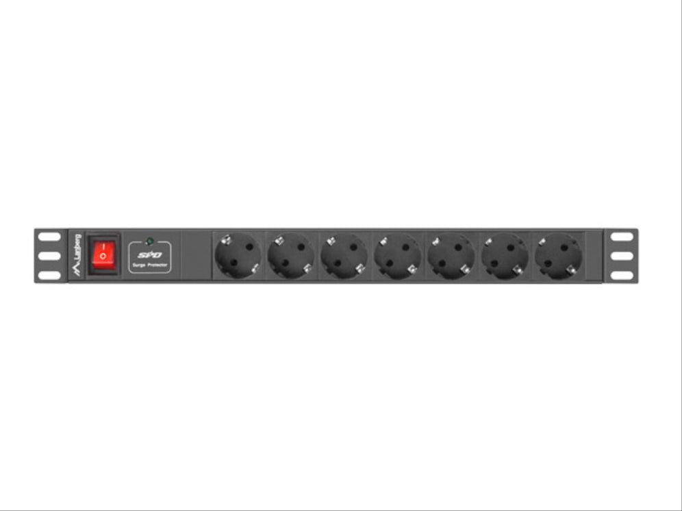 Lanberg PDU-07F-0200-IEC-BK unidad de distribución de energía (PDU) 7 salidas AC 1U Negro