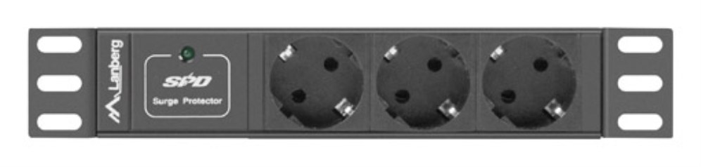REGLETA LANBERG 1U 16A 3X SCHUKO RACK 10" 2M NEGRO - detalle
