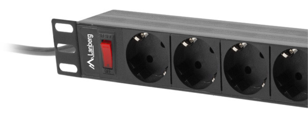 REGLETA LANBERG 1U 16A 9X SCHUKO RACK 19" 3M NEGRO - detalle