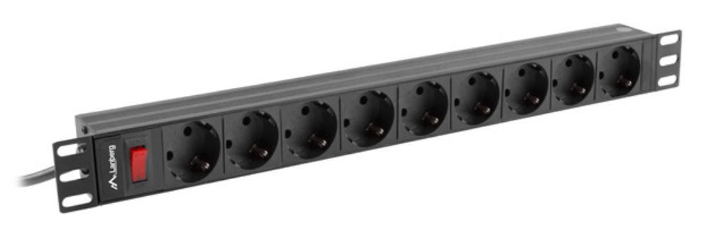 REGLETA LANBERG 1U 16A 9X SCHUKO RACK 19" 3M NEGRO - detalle