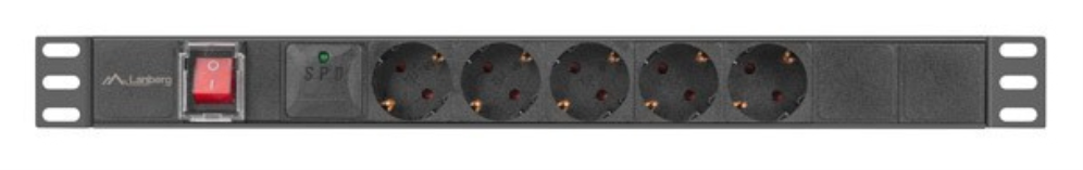 REGLETA LANBERG 1U 16A RACK 19 5X SOCKET SCHUKO NEGRO 2M - detalle