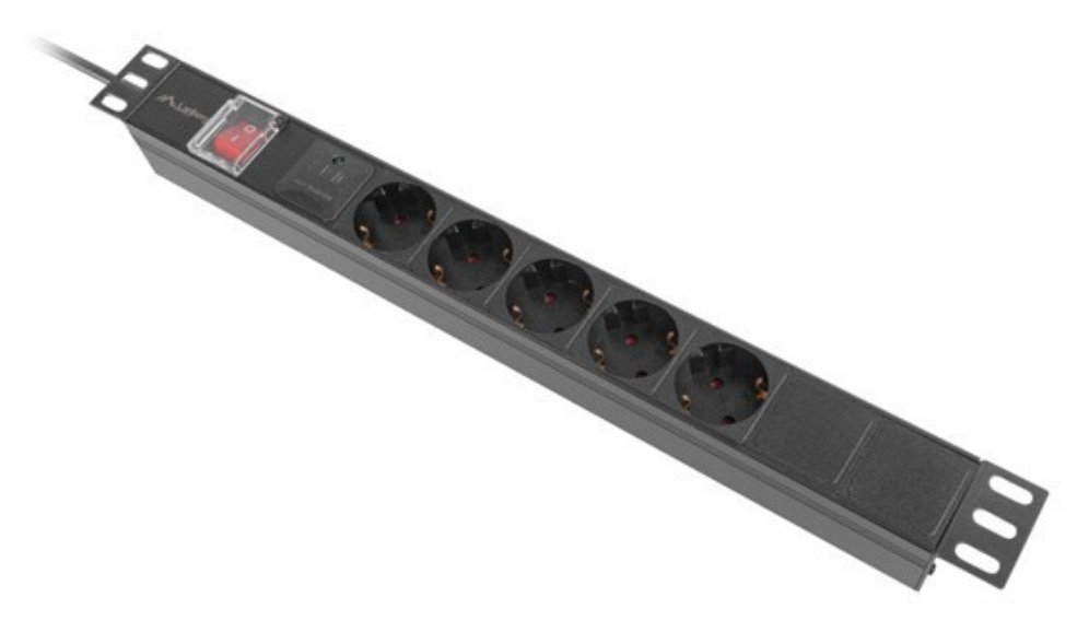 REGLETA LANBERG 1U 16A RACK 19 5X SOCKET SCHUKO NEGRO 2M - detalle