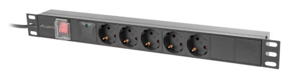 REGLETA LANBERG 1U 16A RACK 19 5X SOCKET SCHUKO NEGRO 2M