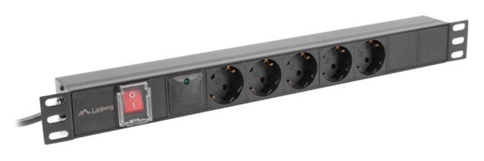 REGLETA LANBERG 1U 16A RACK 19 5X SOCKET SCHUKO NEGRO 2M - detalle