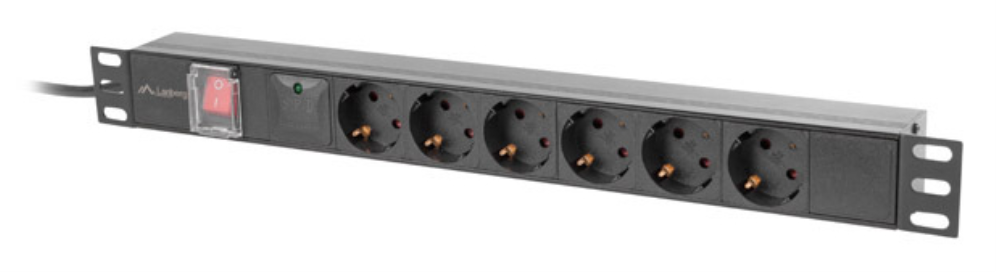 REGLETA LANBERG 1U 16A RACK 19 6X SOCKET SCHUKO NEGRO 2M - detalle