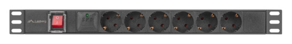 REGLETA LANBERG 1U 16A RACK 19 6X SOCKET SCHUKO NEGRO 2M - detalle