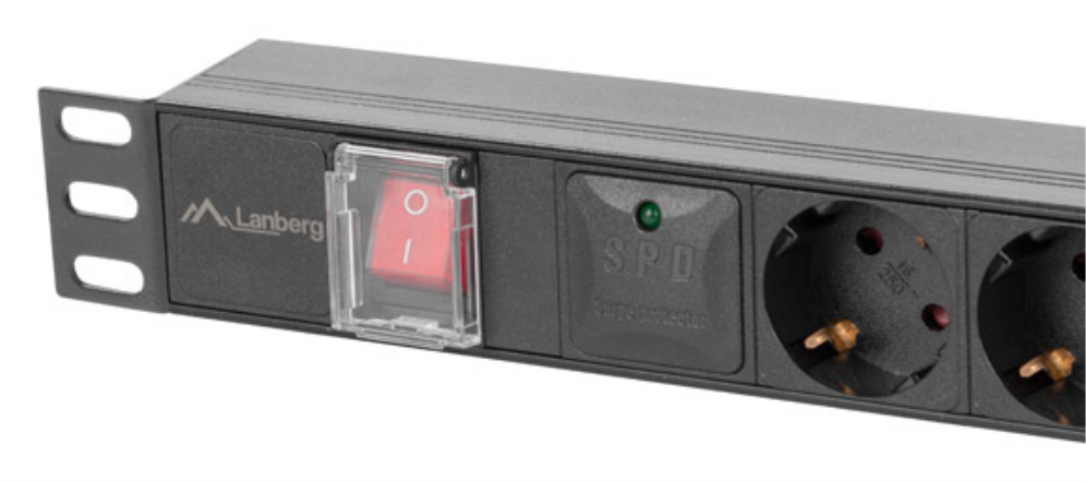 REGLETA LANBERG 1U 16A RACK 19 6X SOCKET SCHUKO NEGRO 2M - detalle
