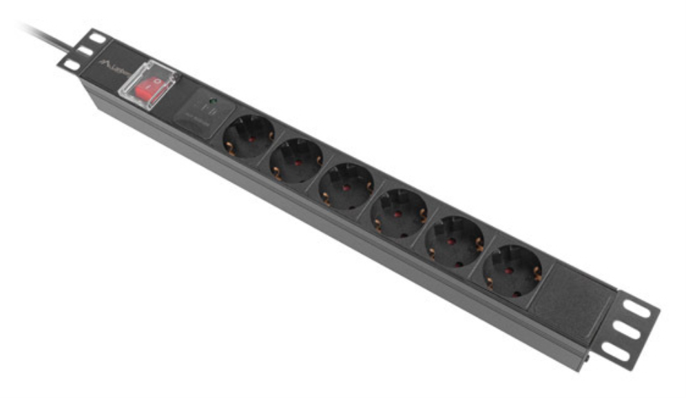 REGLETA LANBERG 1U 16A RACK 19 6X SOCKET SCHUKO NEGRO 2M - detalle